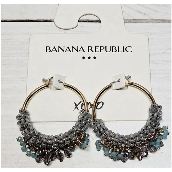 Banana Republic Jewelry - Banana Republic earrings with Blue Beads and Gold Toned Hoops